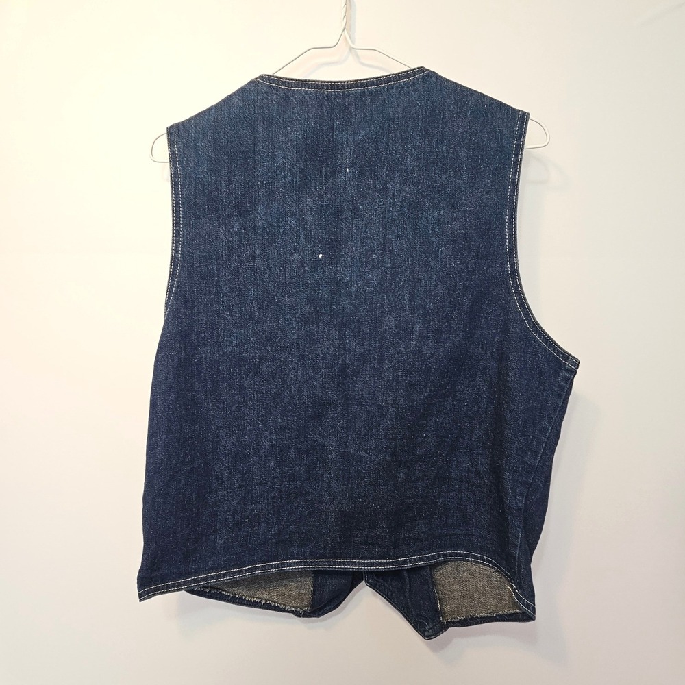 Vintage 70s Western Denim Vest Blue Snap Front Embroidered Pockets Mens Med Jean - Picture 2 of 9
